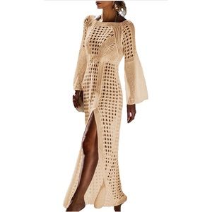 New Beige Swim Bathing Suit Cover Up Maxi Dress